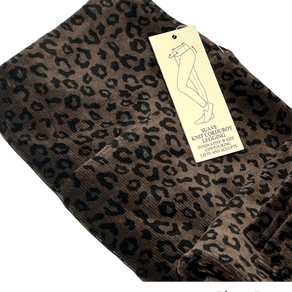 Khakis & Co Suave Women’s Knit Corduroy Leggings Leopard Print Espresso Petite S - Picture 1 of 16